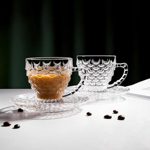 Mevanta Premium Glass Tea Cup and Saucer Set (6 Cups & 6 Saucers - 220 ML) Transparent Cups & Saucer Set For Coffee Herbal Green Tea, Lemon Tea, Espresso, Hot Chocolate,Cappuccino (MSC - 12, Set of 6) - Image 5
