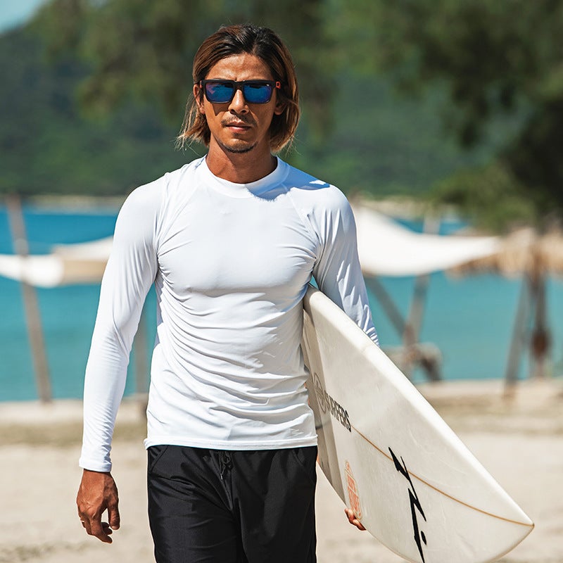 Generic Long Sleeve Swimsuit swimming trunks mens suit full body split diving suit sun protection quick-drying snorkeling surfing suit jellyfish swimming suit White long sleeve top 