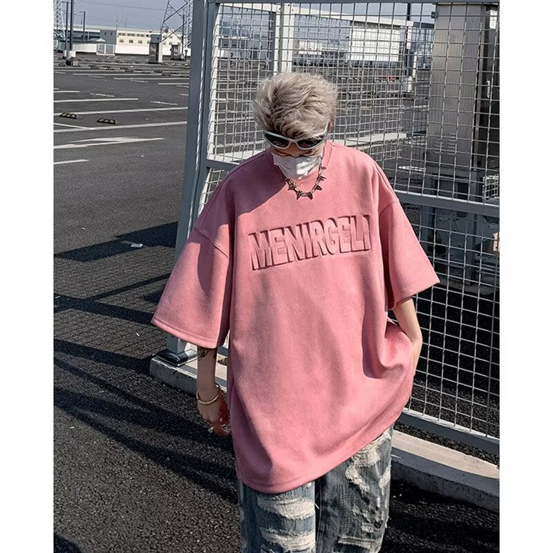 Men's Summer Style Suede Short Sleeve T-Shirt,Youth Loose Heavyweight Half Sleeve,Resistant to Pilling