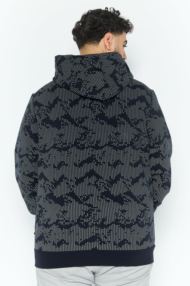 HUGO BOSS سويت شيرت بقلنسوة بأكمام طويلة منسوج للرجال، أزرق داكن - Image 3