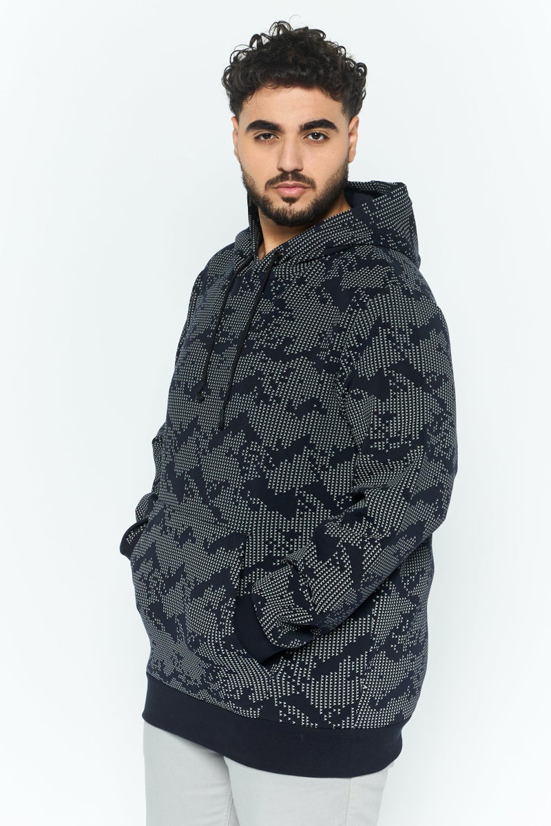 HUGO BOSS سويت شيرت بقلنسوة بأكمام طويلة منسوج للرجال، أزرق داكن - Image 2