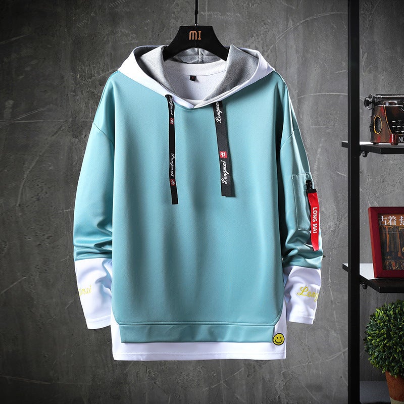 Mens Hoodie Sweatshirt Long Sleeve round Neck Casual Comfortable Polyester Fiber Spring Autumn Unisex Streetwear Fashion lake blue  - Image 1