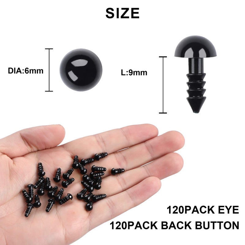 UPINS 120PCS Plastic Safety Crochet Eyes Bulk with 120PCS Washers for Crochet Crafts (0.24Inch/6mm) - Image 2