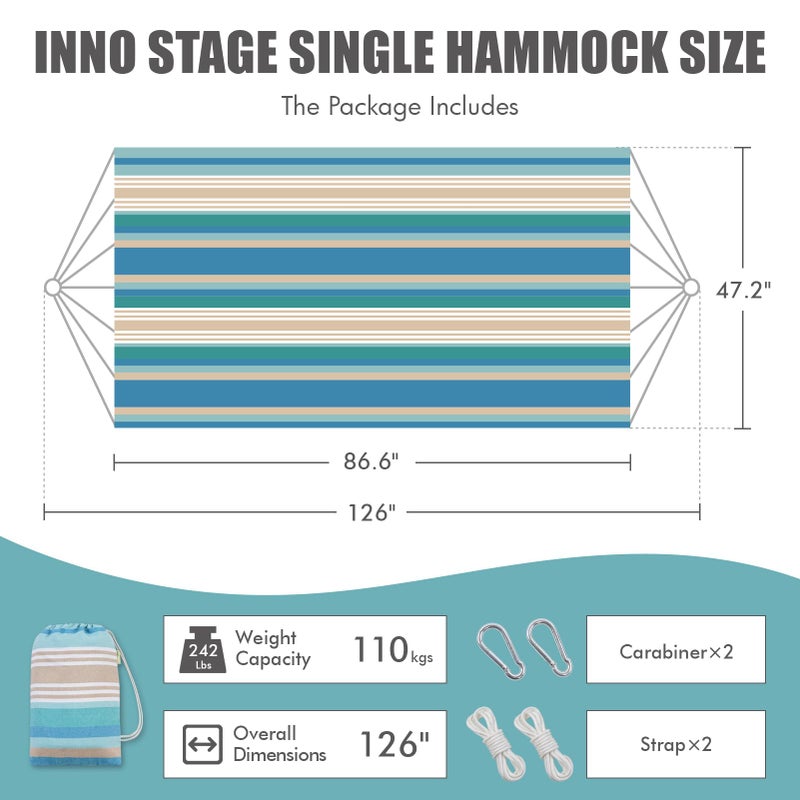 INNO STAGE Brazilian Hammock with Tree Straps - Canvas Hammocks Portable Hammock with Carry Bag for Backyard, Porch, Outdoor and Indoor Use Blue & Green - Image 2