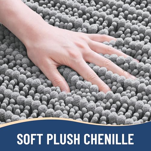 Arotive Luxury Chenille Bathroom Rug Mat, Extra Soft Thick Absorbent Shaggy Bath Rugs, Non-Slip Machine Wash Dry, Plush Bath Mats for Bathroom, Shower and Tub, 24x16, Light Grey - Image 3