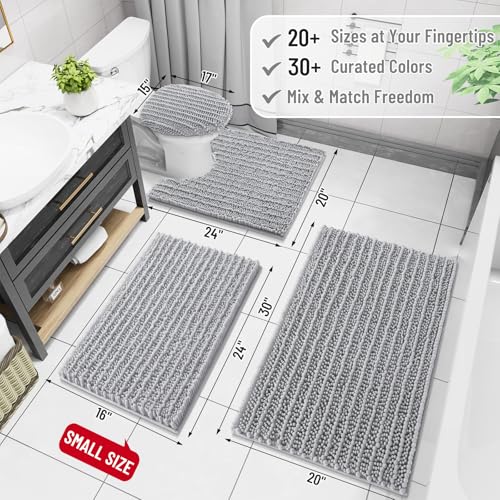 Arotive Luxury Chenille Bathroom Rug Mat, Extra Soft Thick Absorbent Shaggy Bath Rugs, Non-Slip Machine Wash Dry, Plush Bath Mats for Bathroom, Shower and Tub, 24x16, Light Grey - Image 2