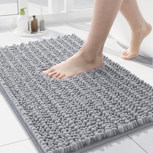 Arotive Luxury Chenille Bathroom Rug Mat, Extra Soft Thick Absorbent Shaggy Bath Rugs, Non-Slip Machine Wash Dry, Plush Bath Mats for Bathroom, Shower and Tub, 24x16, Light Grey - Image 1