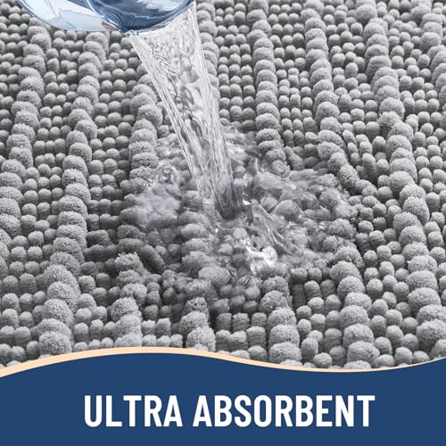 Arotive Luxury Chenille Bathroom Rug Mat, Extra Soft Thick Absorbent Shaggy Bath Rugs, Non-Slip Machine Wash Dry, Plush Bath Mats for Bathroom, Shower and Tub, 24x16, Light Grey - Image 4
