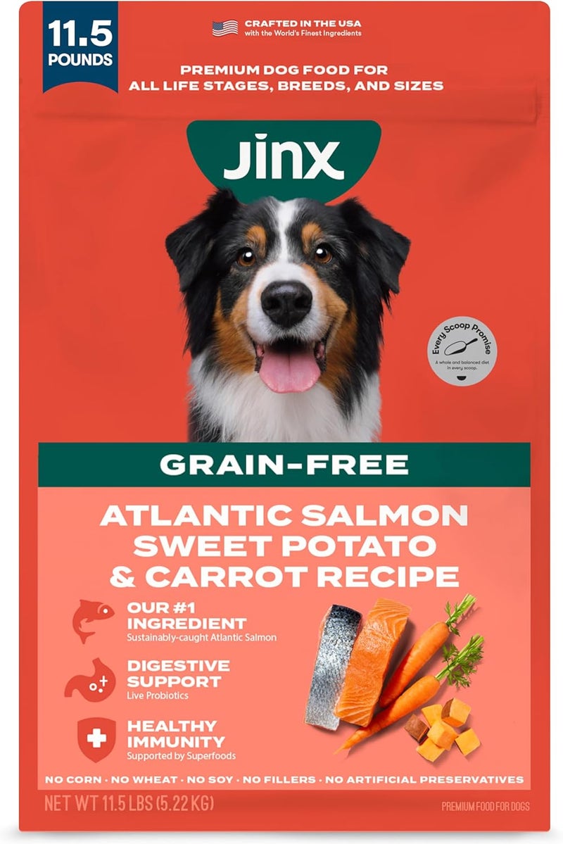 JINX Natural Grain-Free Kibble - Dry Dog Food - Made with Superfoods, Probiotics, & No Fillers - for Puppies, Adults, and Seniors, 11.5 lb. Bag - Salmon & Carrot - Image 1