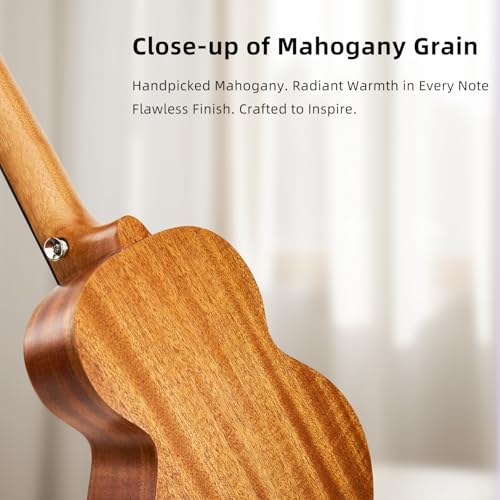 TOM 23" Solid Top Mahogany Concert Ukulele – Ukelele Beginner Kit Includes Quick Locking Ukulele Strap for Professional, Beginners, Adults & Kids, Deep Resonance with D’Addario Strings (AM5-Concert) - Image 3