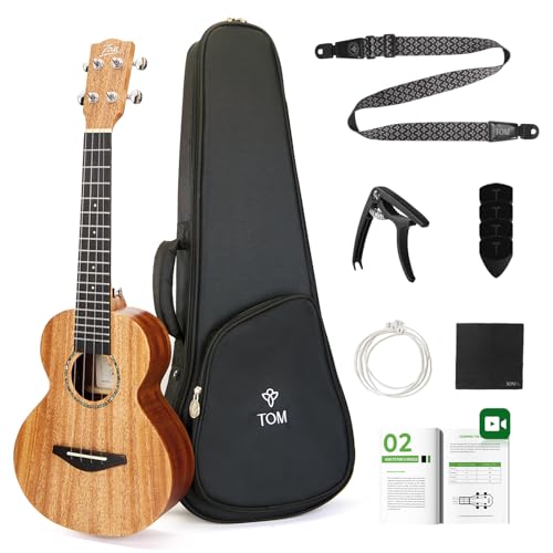 TOM 23" Solid Top Mahogany Concert Ukulele – Ukelele Beginner Kit Includes Quick Locking Ukulele Strap for Professional, Beginners, Adults & Kids, Deep Resonance with D’Addario Strings (AM5-Concert) - Image 1