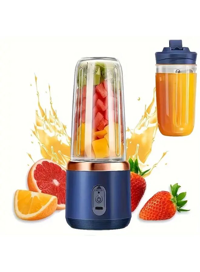 Blue Double Cups Set 2 In 1 USB Portable Blender Juicer 21000 RPM 6 Blade System For Smoothies Milkshakes Travel Office - Image 2