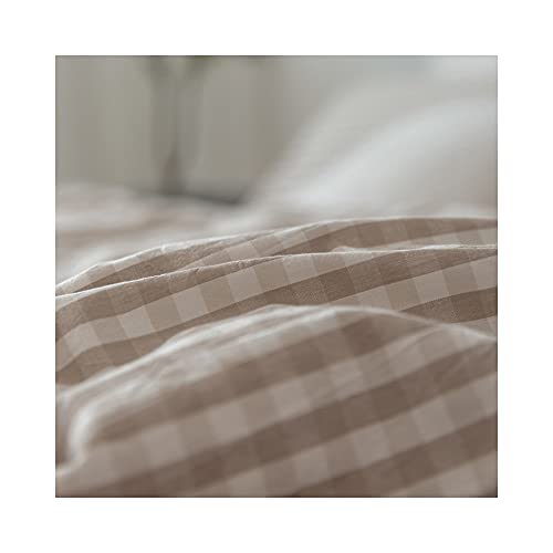 F.Y.Dreams 100% Washed Cotton Duvet Cover for Weighted Blanket 60x80 inches with 8 Ties, Zipper on Long Side/Khaki and White Grid/Just Duvet Cover - Image 2