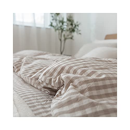 F.Y.Dreams 100% Washed Cotton Duvet Cover for Weighted Blanket 60x80 inches with 8 Ties, Zipper on Long Side/Khaki and White Grid/Just Duvet Cover - Image 3