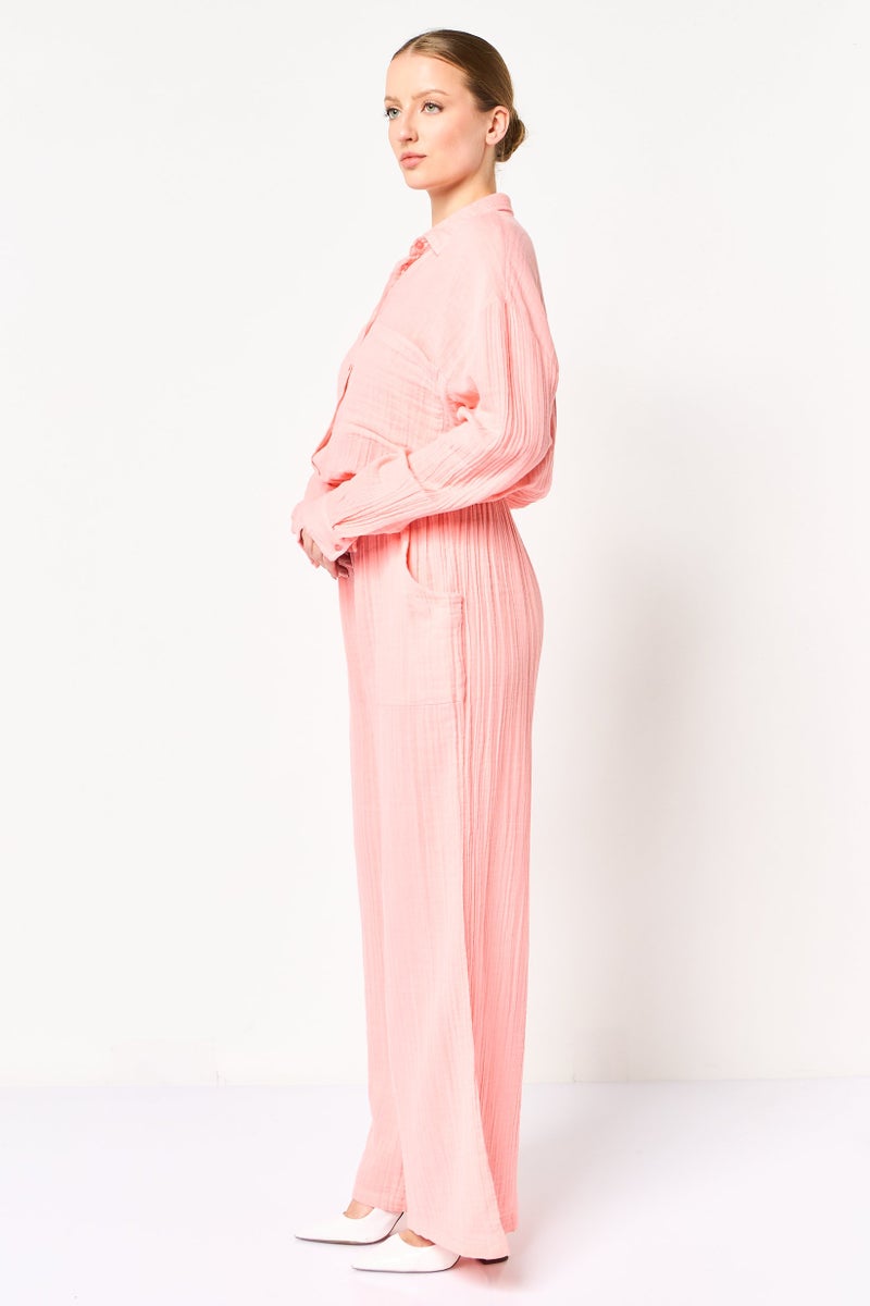 promod Women Plain Long Sleeve Jumpsuit, Peach - Image 3