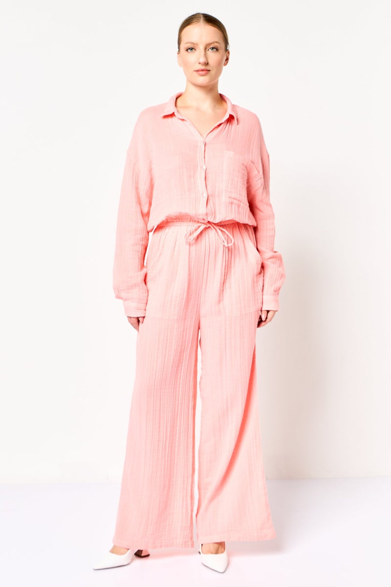 promod Women Plain Long Sleeve Jumpsuit, Peach - Image 1