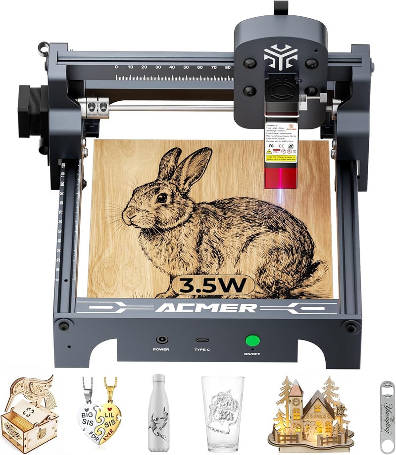 Acmer S1 Laser Engraver 3500mW, Compact Desktop Engraving  Cutting Machine for DIY Crafts, Small Business  Makers, 130×130mm Work Area, 0.04mm Detail Engraving for Wood, Acrylic, Metal - Image 1
