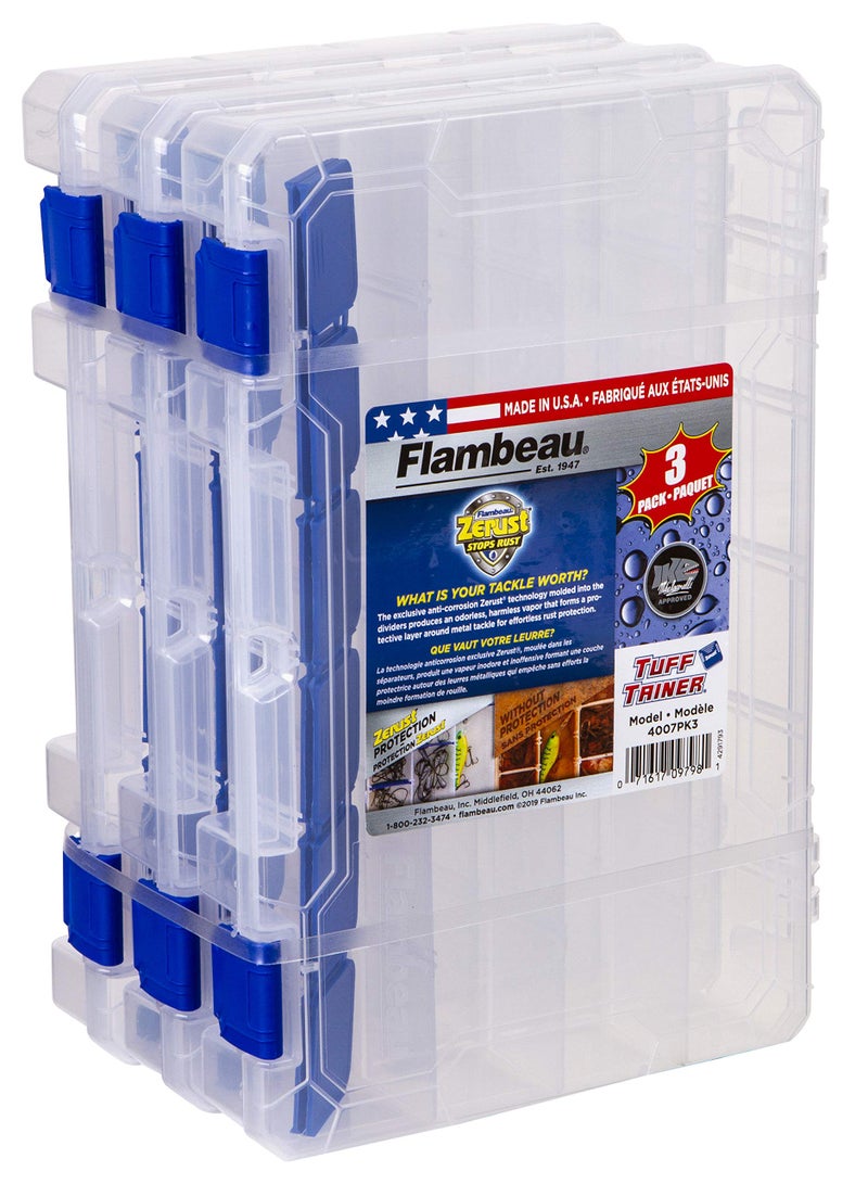 Flambeau Outdoors 4007PK3 Fishing Tackle Boxes - 3 Pack, Includes 36 Dividers, Clear Tackle Box Fishing Lure Organizer, Tuff Tainer Tackle Box with Zerust Anti-Rust Dividers - Image 3