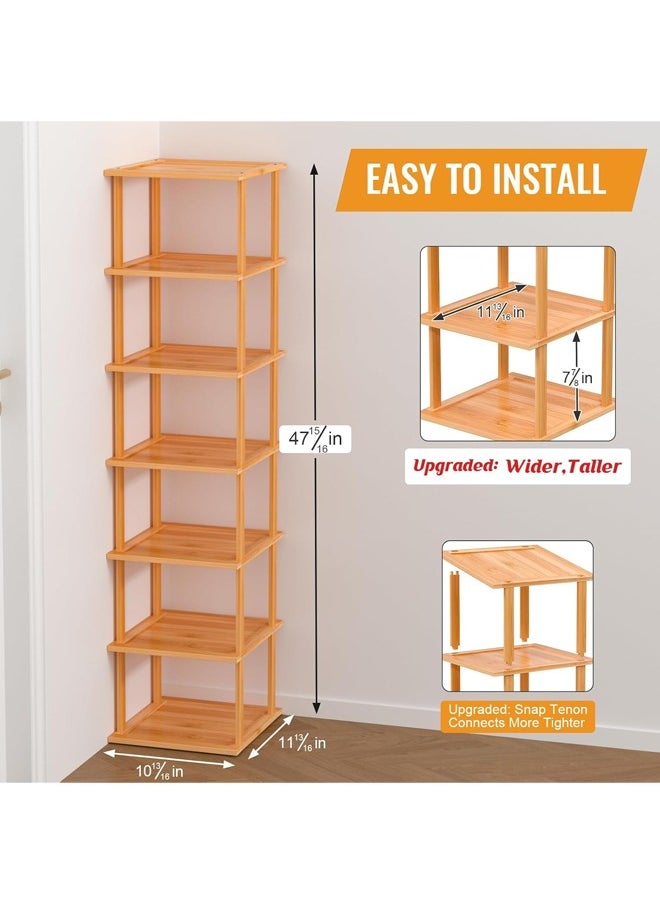 L&E Bamboo Free Standing Shoe Rack Shelf, 7 Tier Tall Wooden Stackable Shoes Rack Organizer for Front Door Entrance, Narrow Vertical Shoe Storage Rack for Small Space Corner Stand  - Image 2
