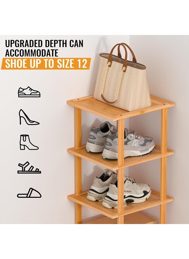 L&E Bamboo Free Standing Shoe Rack Shelf, 7 Tier Tall Wooden Stackable Shoes Rack Organizer for Front Door Entrance, Narrow Vertical Shoe Storage Rack for Small Space Corner Stand  - Image 3