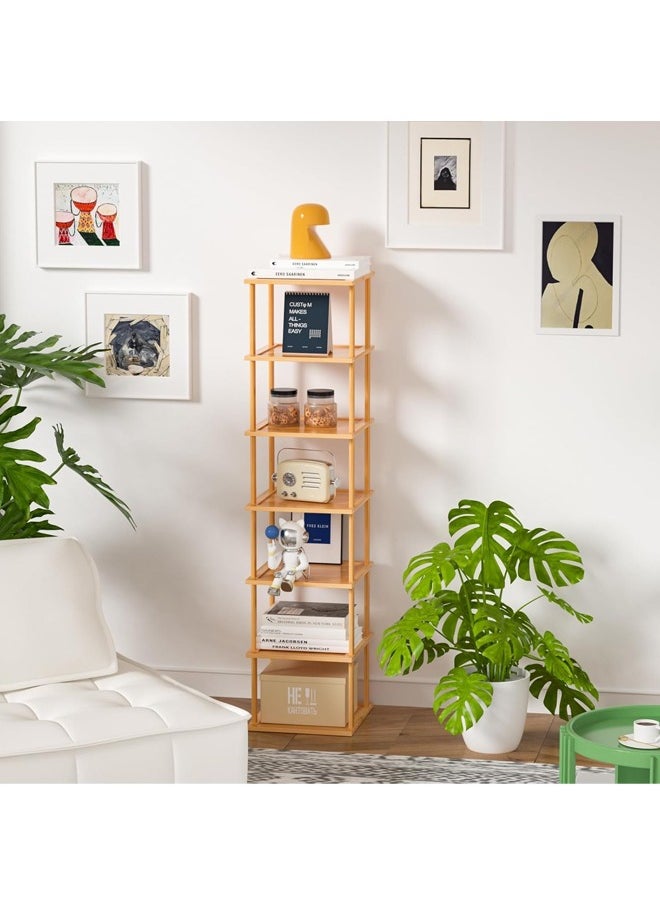 L&E Bamboo Free Standing Shoe Rack Shelf, 7 Tier Tall Wooden Stackable Shoes Rack Organizer for Front Door Entrance, Narrow Vertical Shoe Storage Rack for Small Space Corner Stand  - Image 4