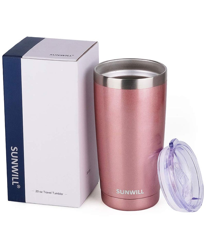 SUNWILL كوب قهوة سفر SUNWILL سعة 20 أونصة، كوب معزول بغطاء، كوب من الفولاذ المقاوم للصدأ للمشروبات الساخنة والباردة، لون وردي ذهبي - Image 4