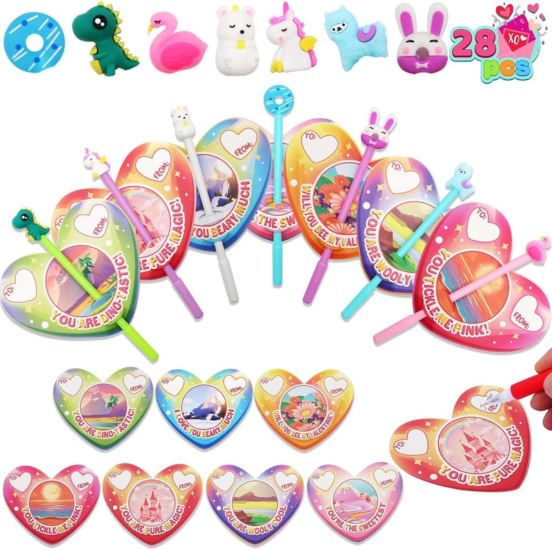 JOYIN 28 Packs Valentine Cards with Animal Pen, Valentine Stationary Gift Set for Kids, Classroom Exchange Prizes, Valentine Exchange Gifts, Valentine’s Greeting Cards - Image 1