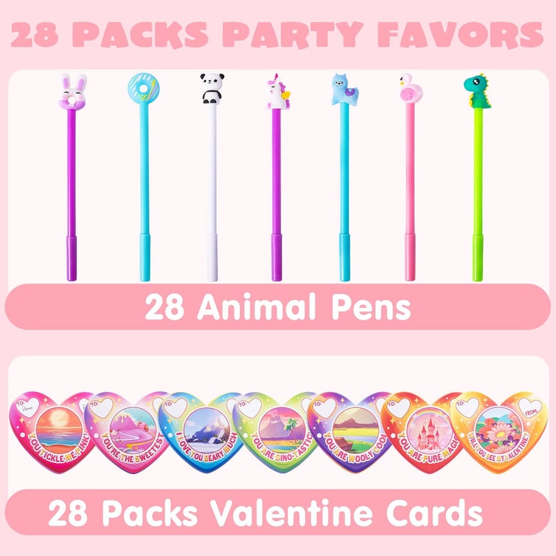 JOYIN 28 Packs Valentine Cards with Animal Pen, Valentine Stationary Gift Set for Kids, Classroom Exchange Prizes, Valentine Exchange Gifts, Valentine’s Greeting Cards - Image 2