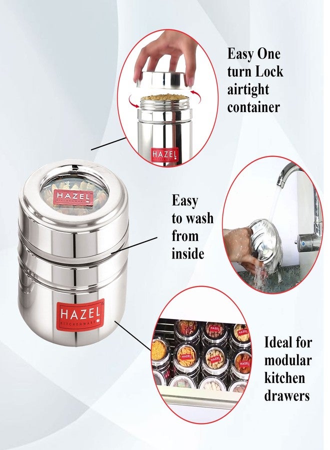 HAZEL Stainless Steel Small Container for Kitchen | 200 ml Each Transparent Lid Containers for Storage | Small Container for Spices, Set of 6 - Image 2