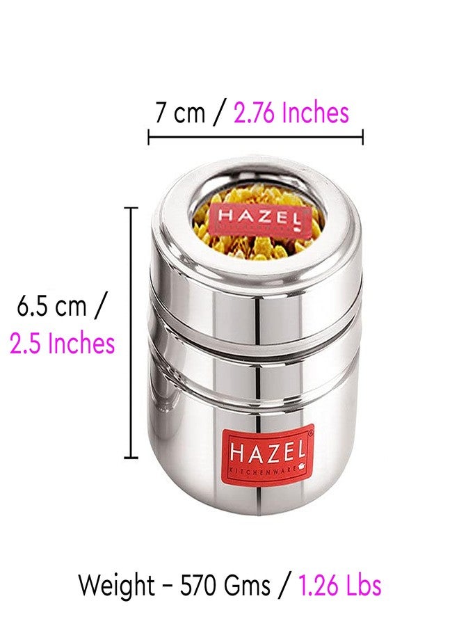 HAZEL Stainless Steel Small Container for Kitchen | 200 ml Each Transparent Lid Containers for Storage | Small Container for Spices, Set of 6 - Image 3