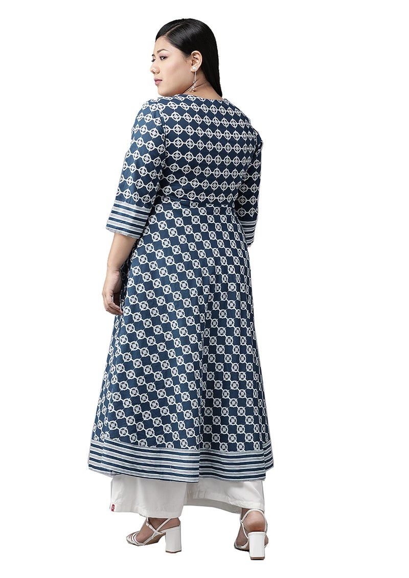 Yash Gallery Women's Plus Size Cotton Floral Printed Anarkali Kurta for Women (Blue, 8XL) - Image 4