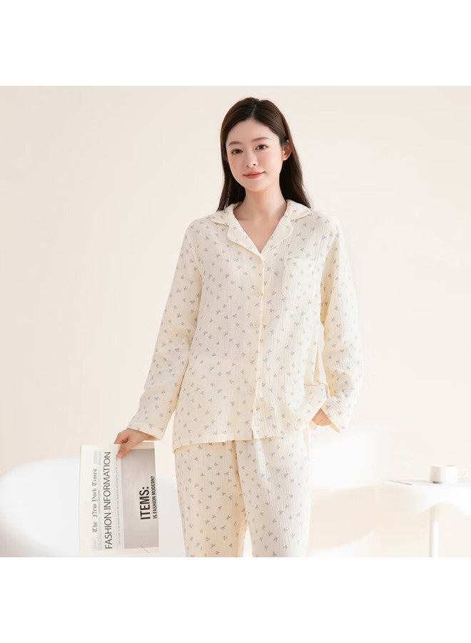 FENTENGCARE Fenteng Kean Women's Autumn Double-layer Gauze Floral Long Sleeve Breathable Cotton Pajama Set - Image 1