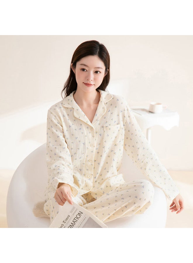 FENTENGCARE Fenteng Kean Women's Autumn Double-layer Gauze Floral Long Sleeve Breathable Cotton Pajama Set - Image 3