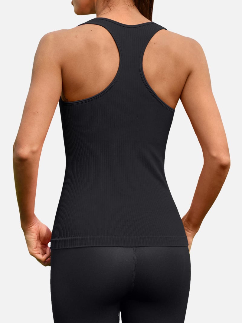 ATTRACO Sports Bra Tank Top Yoga Built-in Bra Top Workout Tank Hip Length Athletic Gym Top Black L - Image 2