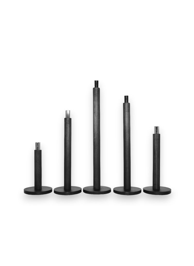 Generic Candlestick Set 5 Pieces Different Lengths Wood with Black Aluminum Base  - Image 1