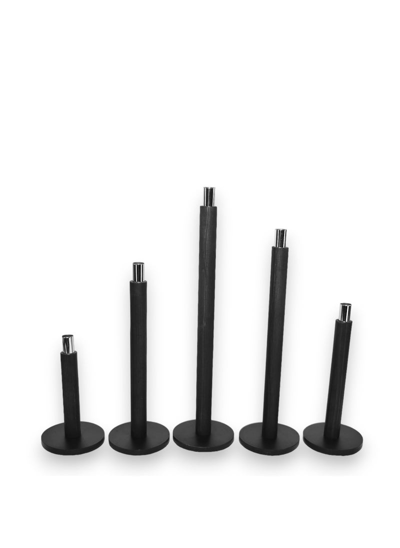 Generic Candlestick Set 5 Pieces Different Lengths Wood with Black Aluminum Base  - Image 2
