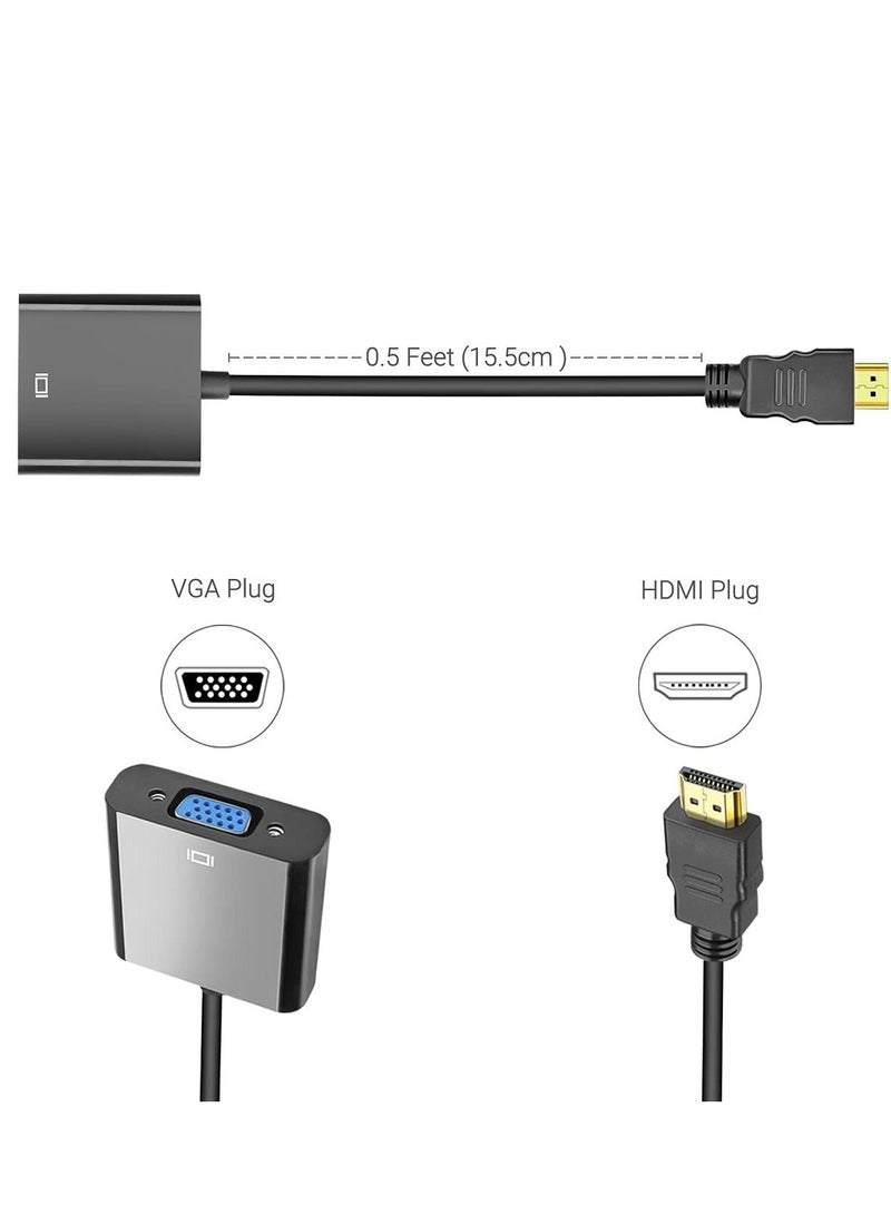 كابل محول فيديو عالي الدقة 1080 بكسل من HDMI إلى VGA، كابل محول فيديو عالي الدقة من HDMI إلى VGA للكمبيوتر الشخصي وجهاز العرض وموسع محول فيديو HDTV موصل شاشة مقسمة - Image 2