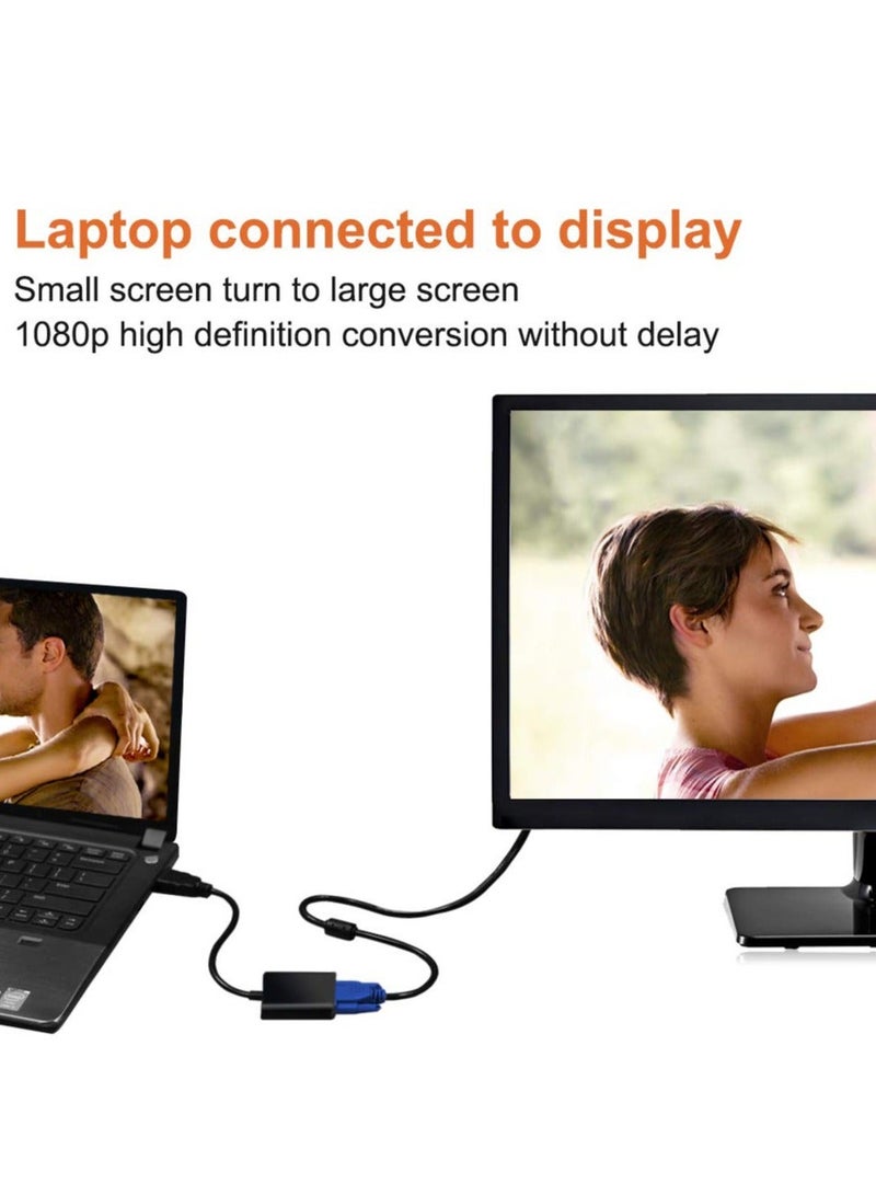 كابل محول فيديو عالي الدقة 1080 بكسل من HDMI إلى VGA، كابل محول فيديو عالي الدقة من HDMI إلى VGA للكمبيوتر الشخصي وجهاز العرض وموسع محول فيديو HDTV موصل شاشة مقسمة - Image 3
