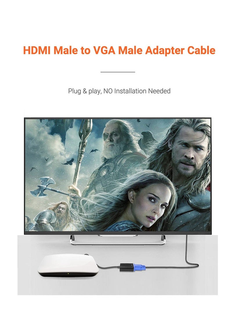 كابل محول فيديو عالي الدقة 1080 بكسل من HDMI إلى VGA، كابل محول فيديو عالي الدقة من HDMI إلى VGA للكمبيوتر الشخصي وجهاز العرض وموسع محول فيديو HDTV موصل شاشة مقسمة - Image 5