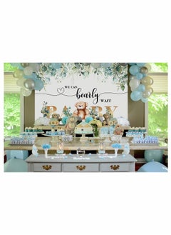 Generic Bear Baby Shower Backdrop We Can Bearly Wait Photography Background Eucalyptus Leaves Watercolor Floral Cake Table Decoration Birthday Party Background  - Image 2