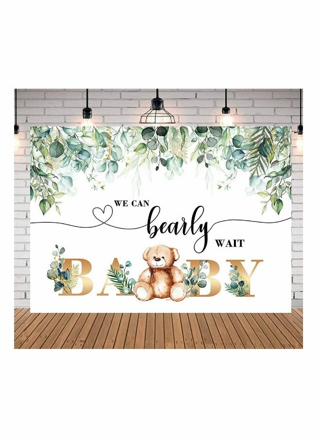 Bear Baby Shower Backdrop We Can Bearly Wait Photography Background Eucalyptus Leaves Watercolor Floral Cake Table Decoration Birthday Party Background - Image 3