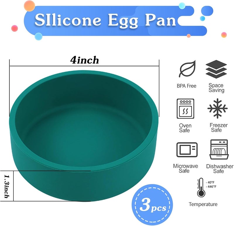 ZHYEEDAA 3Pcs Air Fryer Egg Mold,Silicone Egg Molds, Individual Egg Bite Maker Reusable Egg Molds, Microwave Egg Cooker, BPA Free, Dishwasher Safe (Round-Multi) - Image 2