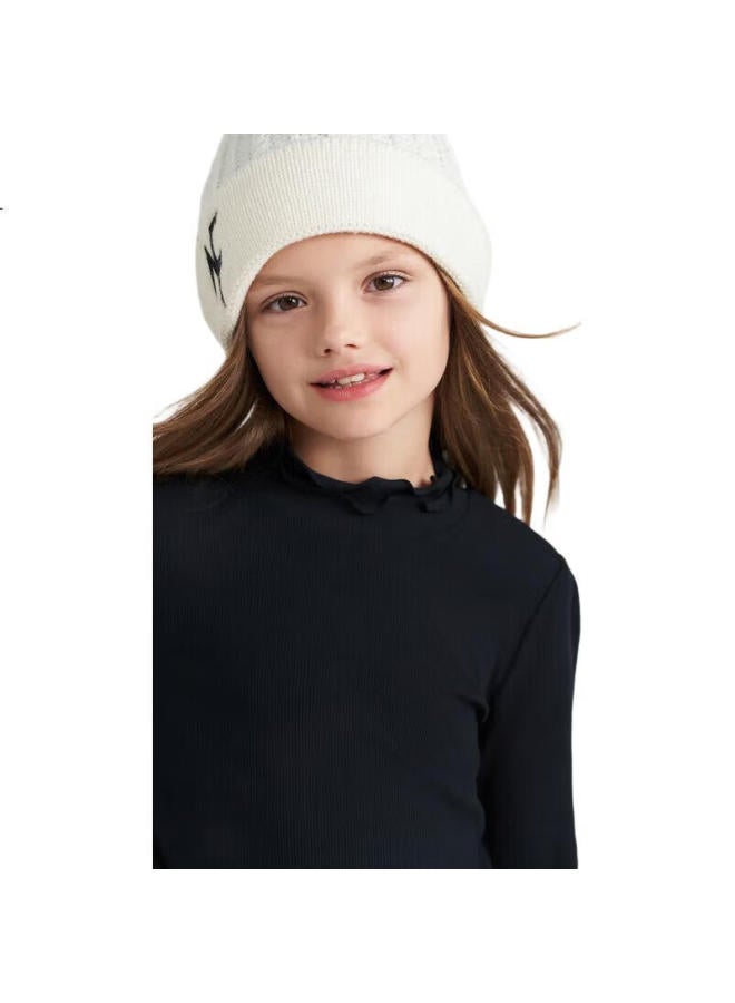 Aimer kids تي شيرت بنات أطفال من إيمر، خريف وشتاء، طبقة أساسية رقيقة من جلد الحليب، ياقة قابلة للطي، أسود، مقاس 170 - Image 2