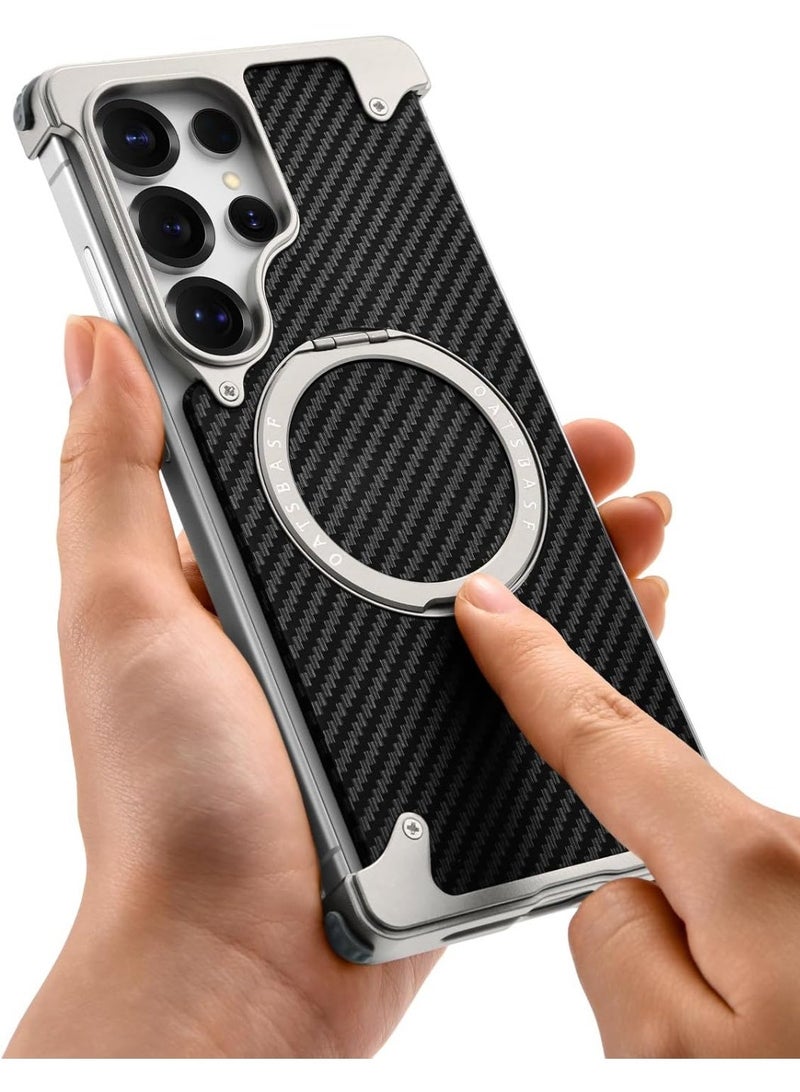 OATSBASF Samsung Galaxy S24 Ultra Silver Frameless Case with 360° Rotating Kickstand | Aerospace Grade Shockproof Minimalist Cover - Image 3