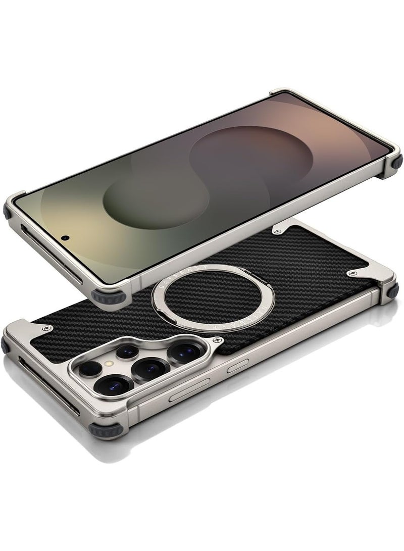 OATSBASF Samsung Galaxy S24 Ultra Silver Frameless Case with 360° Rotating Kickstand | Aerospace Grade Shockproof Minimalist Cover - Image 2