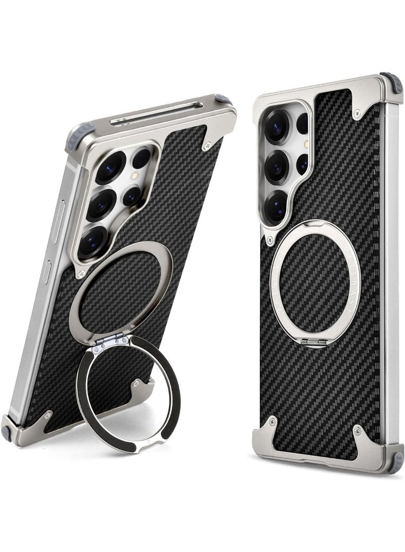 OATSBASF Samsung Galaxy S24 Ultra Silver Frameless Case with 360° Rotating Kickstand | Aerospace Grade Shockproof Minimalist Cover - Image 1