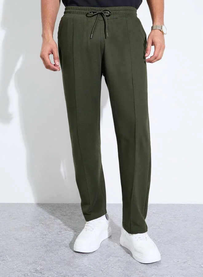 Styli Men Green Plain Pintuck Joggers