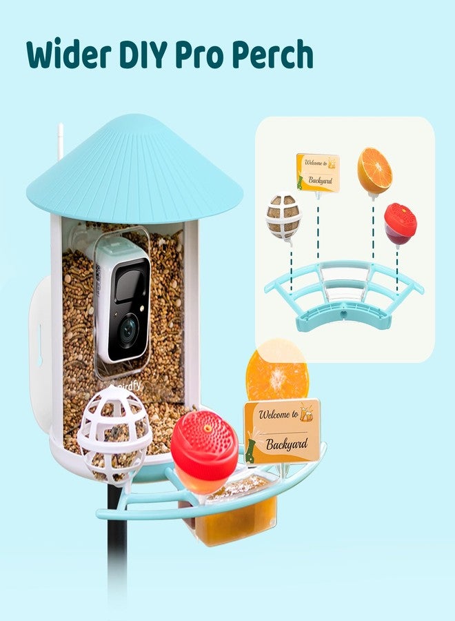 NETVUE by Birdfy Pro Perch - Wider Extension Perch to DIY Add-ons Including Suet Ball, Mini Hummingbird Feeder, Fruit Holder, Jelly Feeder and Welcome Card, Ideal for Bird Lover (Blue) - Image 2