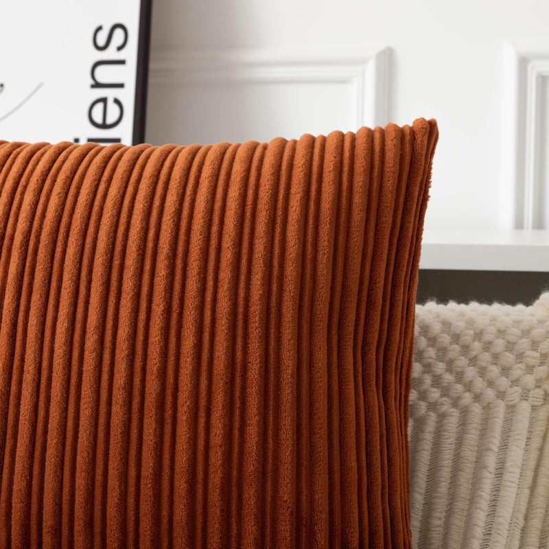 UGS UGASA UGASA Fall Velvet 12x20 Inch Lumbar Soft Throw Pillow Cover Boho Farmhouse Decorative Corduroy Striped Both Sides Solid Rectangular Cushion Case for Couch Bedroom Sofa Home, 1 Piece, Burnt Orange - Image 4