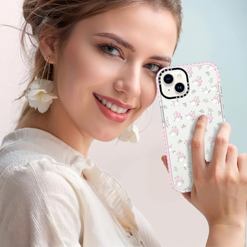Dumkery Cute Clear Pink Flowers Phone Case Compatible with iPhone 14 Plus, Floral iPhone 15 Plus Case Aesthetic Pattern, Soft TPU Heavy Duty Protection Shockproof Bumper Cases Cover for Girls Women - Image 5